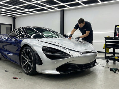 McLaren 720S wrapped in Hexis Brushed HX30000 Silver Aluminum vinyl wrap HX30BASILB