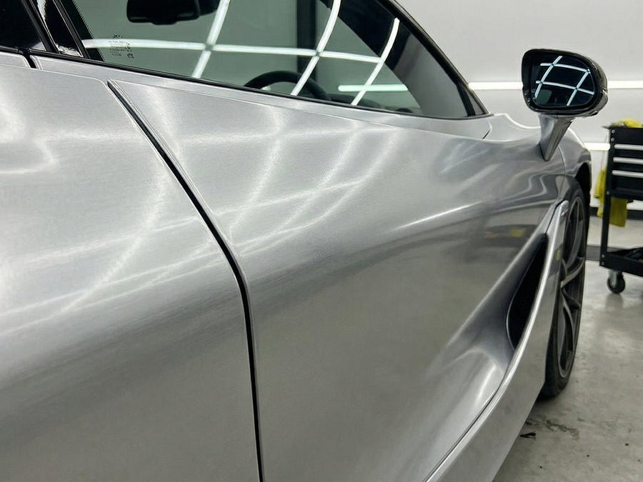 McLaren 720S wrapped in Hexis Brushed HX30000 Silver Aluminum car wrap film HX30BASILB