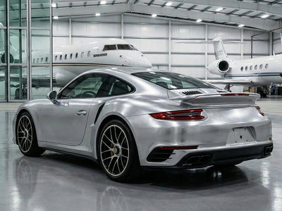 Porsche 911 wrapped in Hexis Brushed HX30000 Silver Aluminum vinyl wrap HX30BASILB