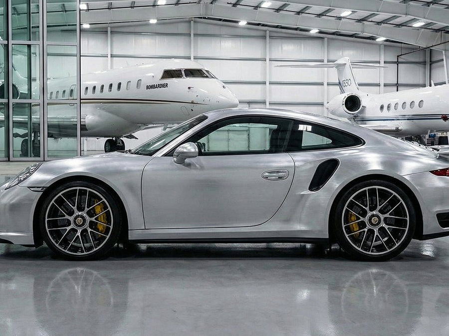 Porsche 911 Turbo wrapped in Brushed HX30000 Silver Aluminum restyling film HX30BASILB