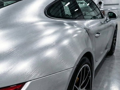 Porsche 911 wrapped in Brushed HX30000 Silver Aluminum car wrap film HX30BASILB