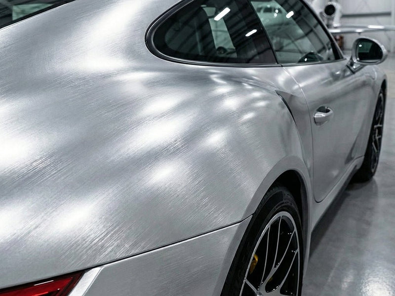 Porsche 911 wrapped in Brushed HX30000 Silver Aluminum car wrap film HX30BASILB