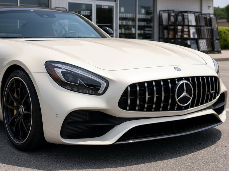 Mercedes-Benz AMG GT wrapped in Hexis Gloss HX30000 Nacre White restyling film HX30BNCB