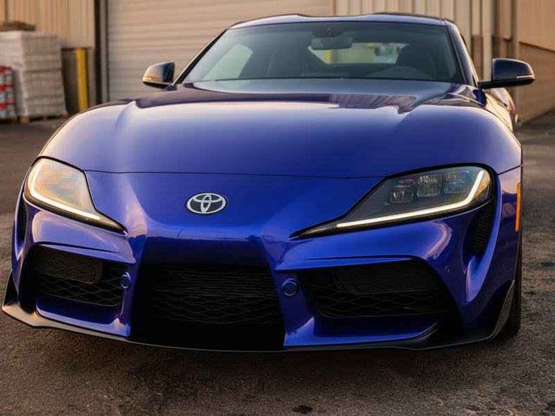 Toyota Supra wrapped in Gloss HX30000 Neon Blue wrap film HX30BNEB