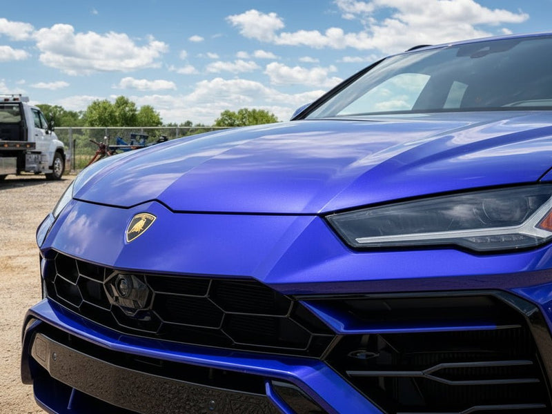 Lamborghini Urus wrapped in Gloss HX30000 Neon Blue car wrap film HX30BNEB
