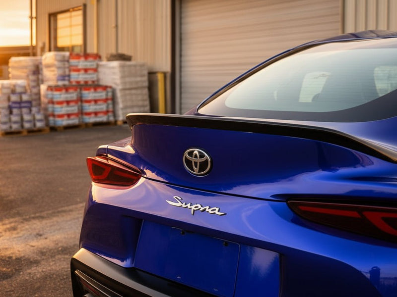 Toyota Supra wrapped in Gloss HX30000 Neon Blue automotive vinyl film HX30BNEB