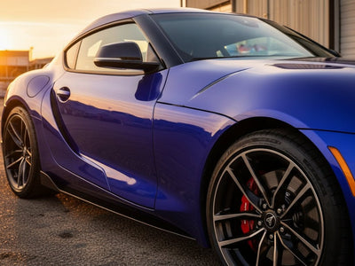 Toyota Supra wrapped in Hexis Gloss HX30000 Neon Blue restyling film HX30BNEB