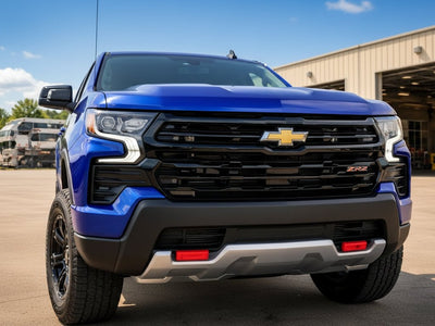 DIY Chevrolet Silverado wrapped in Gloss HX30000 Neon Blue wrap film HX30BNEB detail