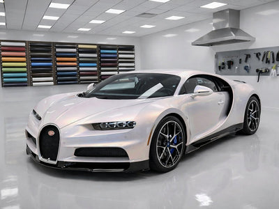 DIY Bugatti Chiron wrapped in Gloss HX30000 Pearl White Variochrome automotive vinyl film HX30BPEB