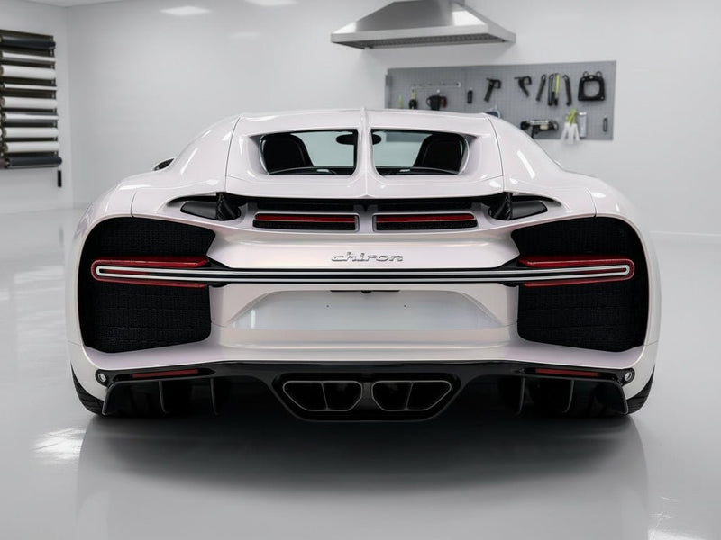 Bugatti Chiron wrapped in Gloss HX30000 Pearl White Variochrome automotive vinyl film HX30BPEB detail
