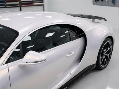 Bugatti Chiron wrapped in Gloss HX30000 Pearl White Variochrome wrap film HX30BPEB