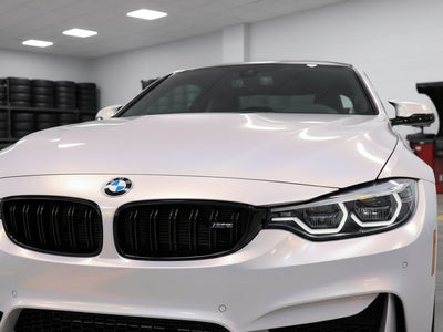 DIY BMW M4 wrapped in Gloss HX30000 Pearl White Variochrome vinyl wrap HX30BPEB
