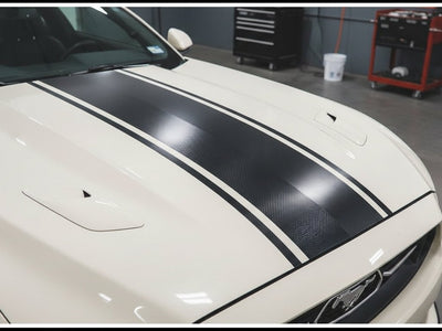 DIY Ford Mustang wrapped in Gloss HX30000 Black Carbon Fiber restyling film HX30CA890B