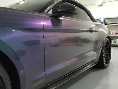 Ford Mustang wrapped in Gloss HX30000 Black Carbon Fiber car wrap film HX30CA890B