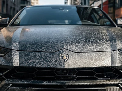 Lamborghini Urus wrapped in Hexis Carbon Fiber HX30000 Black Forged automotive vinyl film HX30CAF89S detail