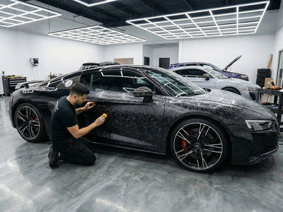 DIY Audi R8 wrapped in Carbon Fiber HX30000 Black Forged automotive vinyl film HX30CAF89S