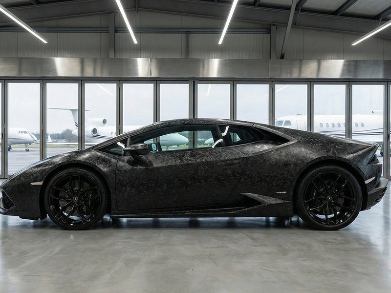 Lamborghini Huracán wrapped in Carbon Fiber HX30000 Black Forged wrap film HX30CAF89S