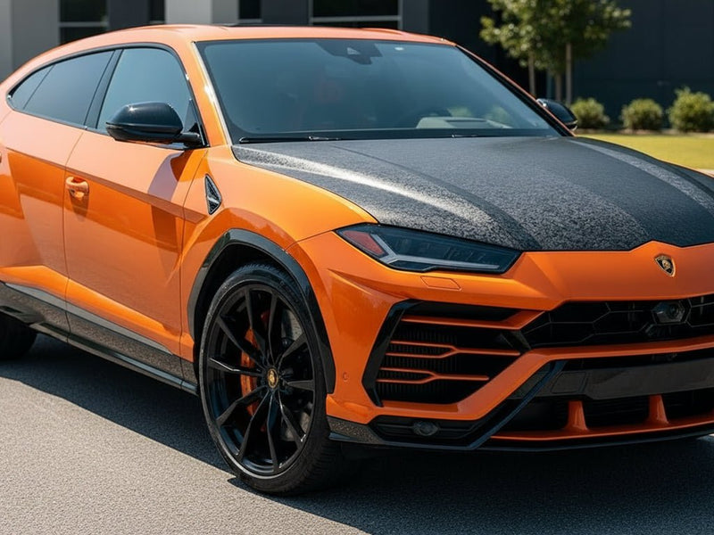 Lamborghini Urus wrapped in Carbon Fiber HX30000 Black Forged restyling film HX30CAF89S