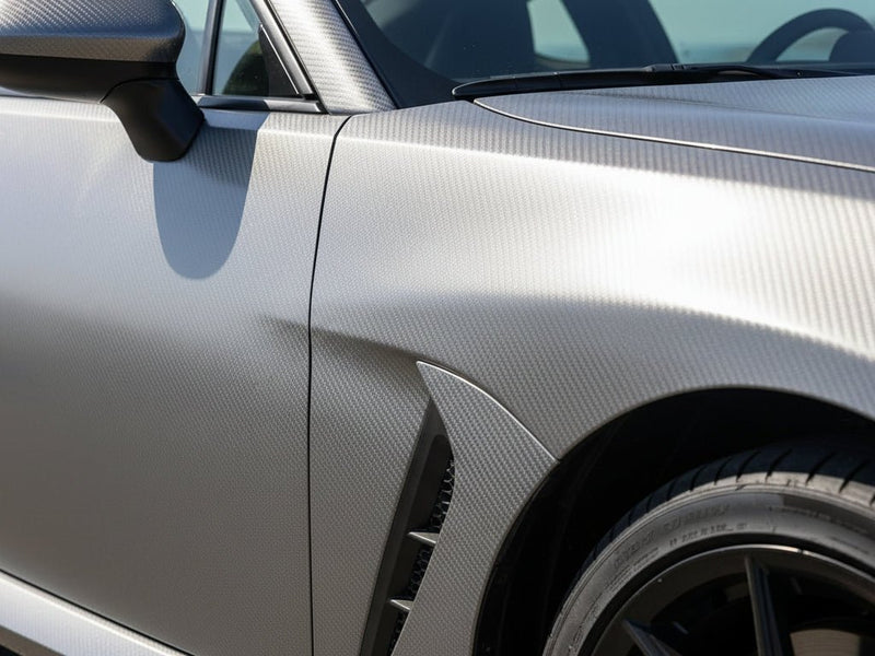 DIY Car wrapped in Gloss HX30000 Graphite Gray Carbon Fiber vinyl wrap HX30CAGGRB detail