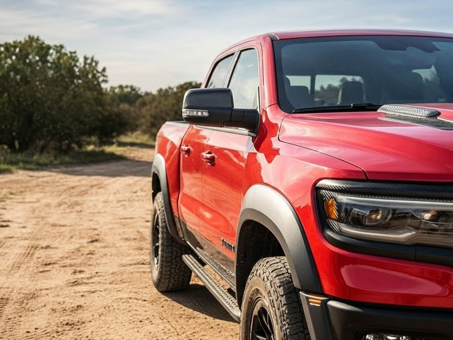 DIY Ram 1500 TRX wrapped in Matte HX30000 Raven Black Carbon Fiber restyling film HX30CANCOB