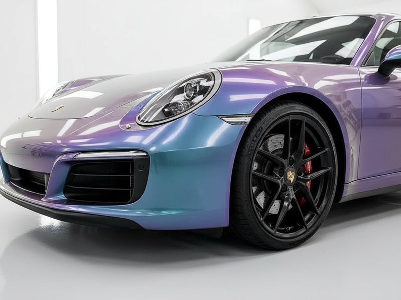 Porsche 911 wrapped in Hexis Gloss HX30000 Chameleon Gray restyling film HX30G446B