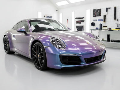 Porsche 911 wrapped in Hexis Gloss HX30000 Chameleon Gray automotive vinyl film HX30G446B detail