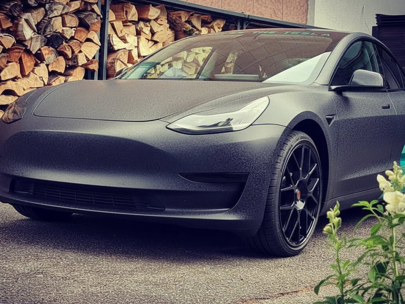 Tesla 3 wrapped in Hexis None HX30000 Black Honeycomb vinyl wrap HX30CAF89S