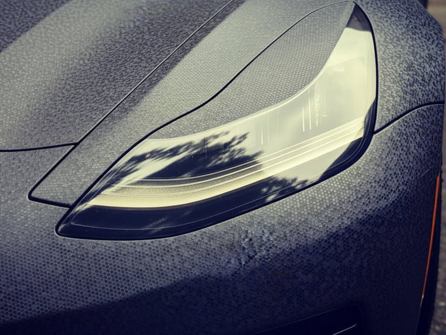 DIY Tesla 3 wrapped in None HX30000 Black Honeycomb car wrap film HX30CAF89S