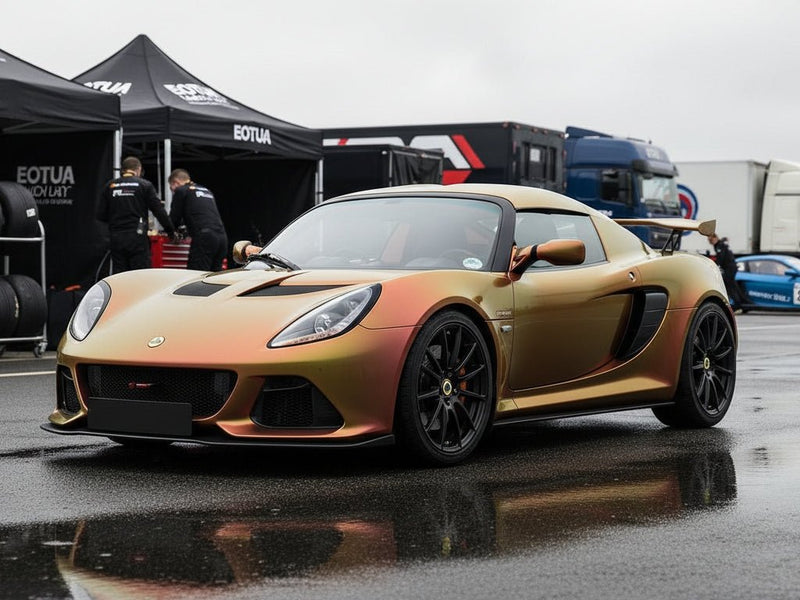 Lotus Exige wrapped in Hexis Gloss HX30000 Iridescent Boreal Forest restyling film HX30IFBB