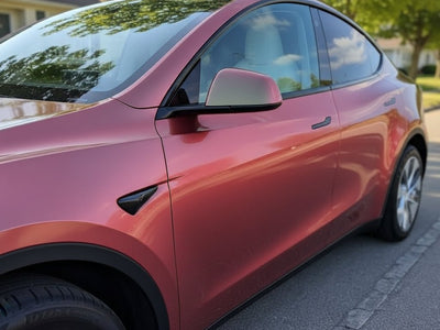 DIY Tesla Y wrapped in Gloss HX30000 Iridescent Boreal Forest car wrap film HX30IFBB