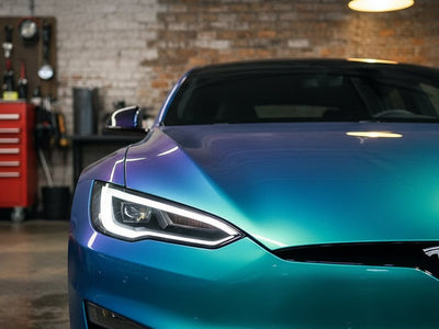 Tesla S wrapped in Gloss HX30000 Iridescent Austral Sea wrap film HX30IMAB