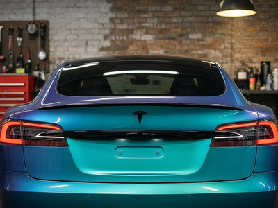 DIY Tesla S wrapped in Gloss HX30000 Iridescent Austral Sea car wrap film HX30IMAB