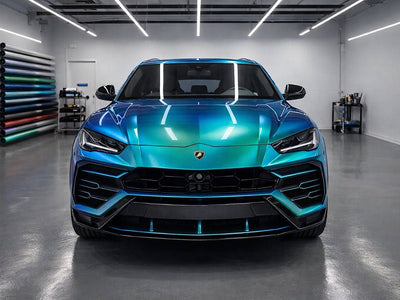 Lamborghini Urus wrapped in Gloss HX30000 Iridescent Austral Sea automotive vinyl film HX30IMAB