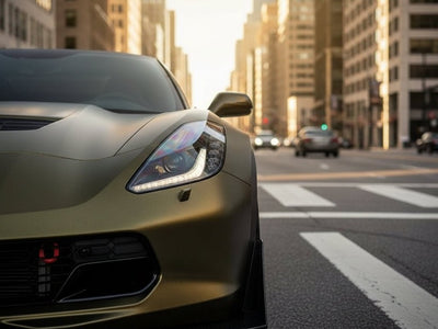 Chevrolet Corvette wrapped in Hexis Matte HX30000 Golden Black restyling film HX30N71M