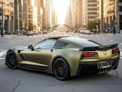 Chevrolet Corvette wrapped in Hexis Matte HX30000 Golden Black restyling film HX30N71M detail