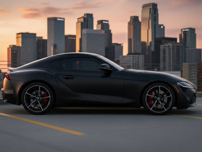 Toyota Supra wrapped in Hexis None HX30000 Black Fine Grain Leather vinyl wrap HX30PG889B