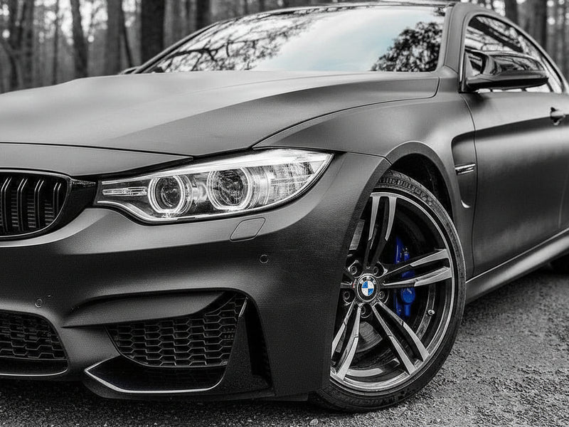 BMW M4 wrapped in None HX30000 Black Fine Grain Leather vinyl wrap HX30PG889B detail