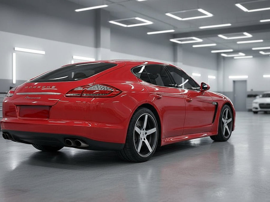 DIY Porsche Panamera wrapped in Gloss HX30000 Redcurrent Red automotive vinyl film HX30RGOB