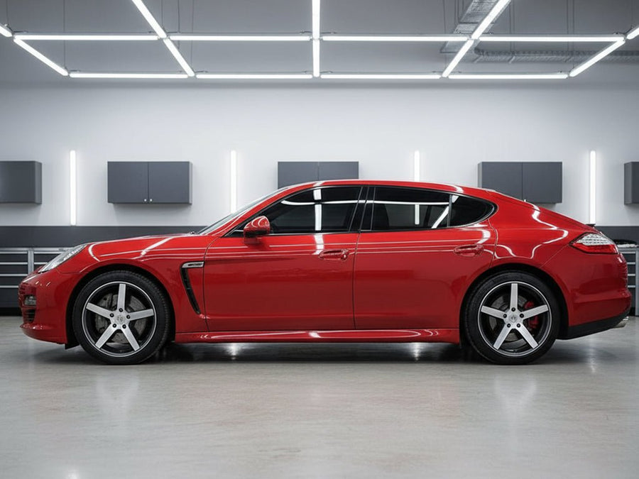 DIY Porsche Panamera wrapped in Gloss HX30000 Redcurrent Red automotive vinyl film HX30RGOB detail