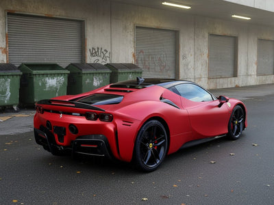 DIY Ferrari SF90 Stradale wrapped in Matte HX30000 Redcurrent Red automotive vinyl film HX30RGOM