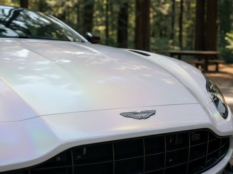 DIY Aston Martin DB11 wrapped in Gloss HX30000 White Rainbow automotive vinyl film HX30RW002B