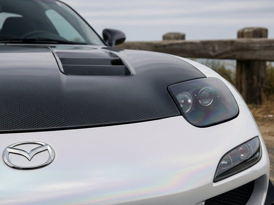 Mazda RX-7 wrapped in Gloss HX30000 White Rainbow vinyl wrap HX30RW002B