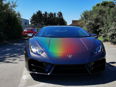 Lamborghini Huracán wrapped in Hexis Gloss HX30000 Black Rainbow vinyl wrap HX30RW889B
