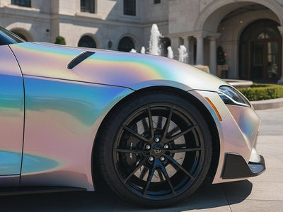 Toyota Supra wrapped in Hexis Gloss HX30000 Gray Rainbow car wrap film HX30RW990B