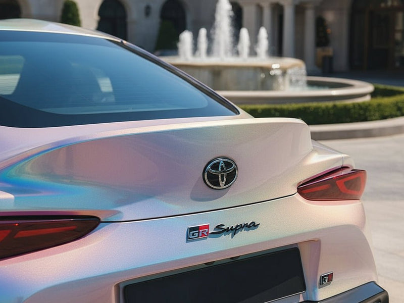 Toyota GR Supra wrapped in Hexis Gloss HX30000 Gray Rainbow restyling film HX30RW990B