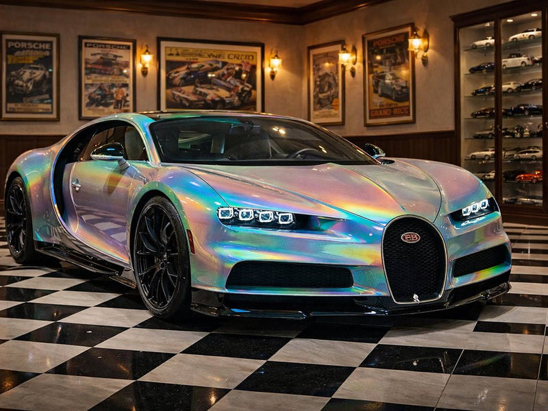 DIY Bugatti Chiron wrapped in Gloss HX30000 Gray Rainbow vinyl wrap HX30RW990B