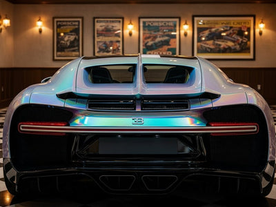 Bugatti Chiron wrapped in Hexis Gloss HX30000 Gray Rainbow restyling film HX30RW990B