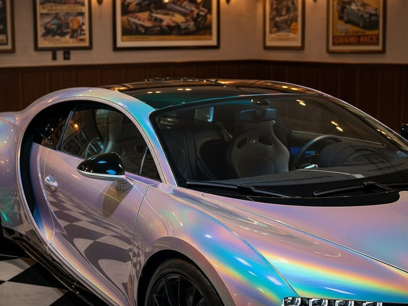 DIY Bugatti Chiron wrapped in Gloss HX30000 Gray Rainbow wrap film HX30RW990B