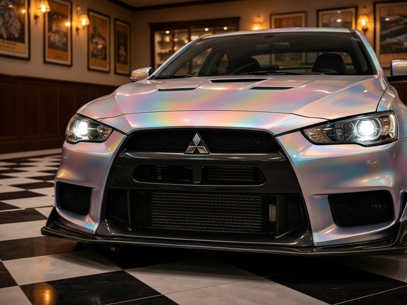 Mitsubishi Lancer Evolution wrapped in Gloss HX30000 Gray Rainbow wrap film HX30RW990B