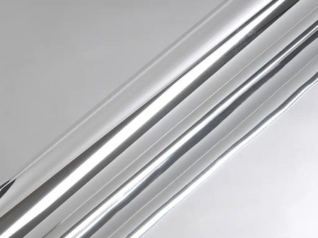 Color swatch of Hexis HX30000 Super Chrome Gloss Silver Vinyl Wrap HX30SCH01B